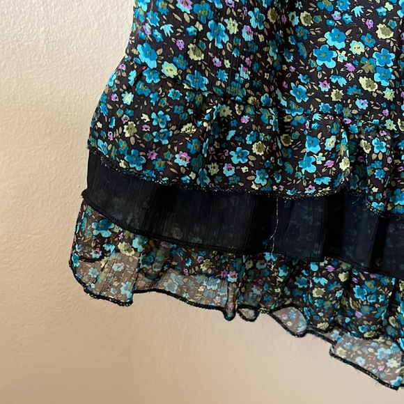 Mei Li Lin Blue Black Floral Mini Ruffle Dress XS/S P - Picture 4 of 10